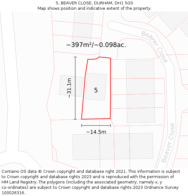 5, BEAVER CLOSE, DURHAM, DH1 5GS: Plot and title map