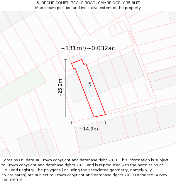 5, BECHE COURT, BECHE ROAD, CAMBRIDGE, CB5 8HZ: Plot and title map