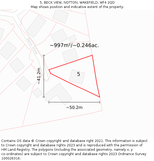 5, BECK VIEW, NOTTON, WAKEFIELD, WF4 2QD: Plot and title map