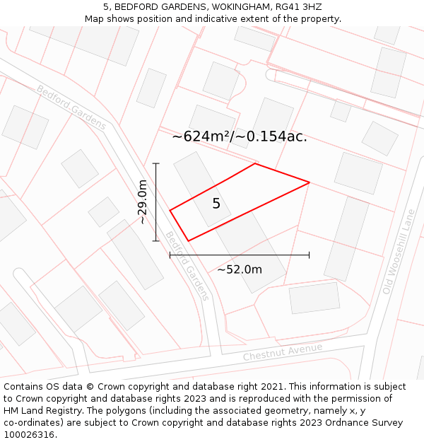 5, BEDFORD GARDENS, WOKINGHAM, RG41 3HZ: Plot and title map