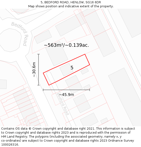 5, BEDFORD ROAD, HENLOW, SG16 6DR: Plot and title map