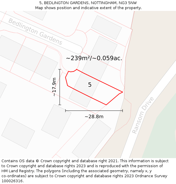 5, BEDLINGTON GARDENS, NOTTINGHAM, NG3 5NW: Plot and title map