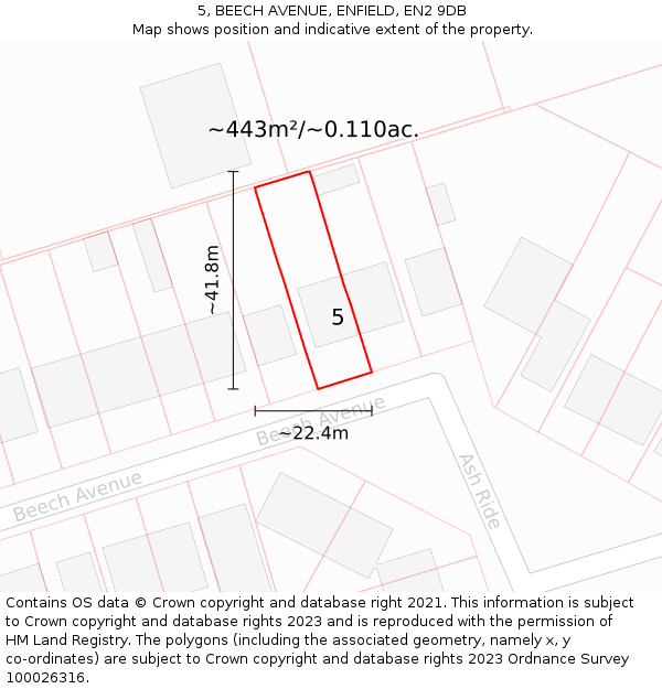 5, BEECH AVENUE, ENFIELD, EN2 9DB: Plot and title map