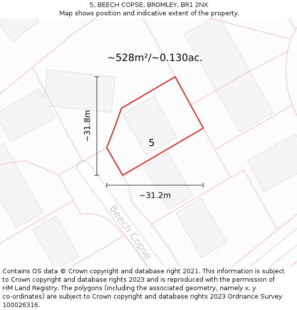 5, BEECH COPSE, BROMLEY, BR1 2NX: Plot and title map