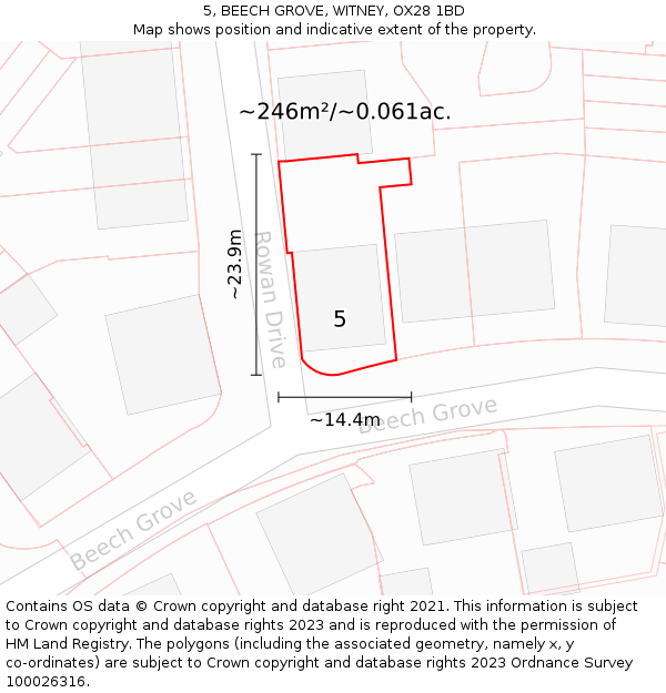 5, BEECH GROVE, WITNEY, OX28 1BD: Plot and title map