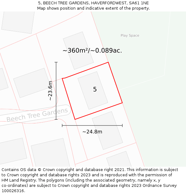 5, BEECH TREE GARDENS, HAVERFORDWEST, SA61 1NE: Plot and title map