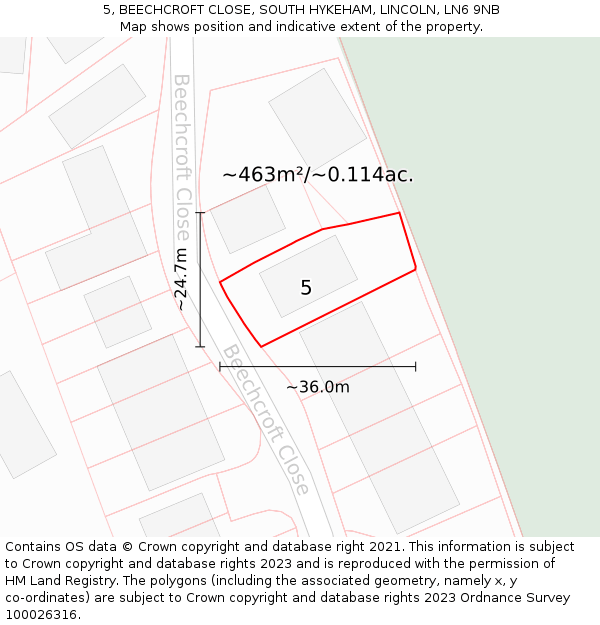 5, BEECHCROFT CLOSE, SOUTH HYKEHAM, LINCOLN, LN6 9NB: Plot and title map