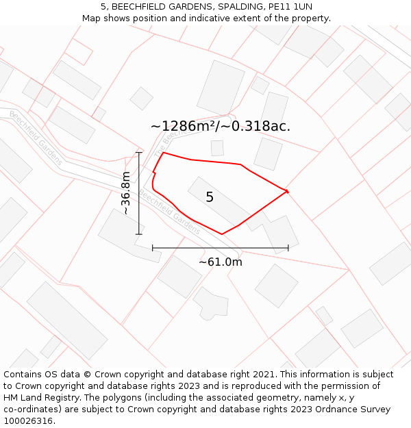 5, BEECHFIELD GARDENS, SPALDING, PE11 1UN: Plot and title map