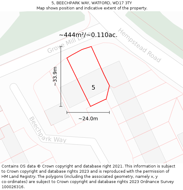 5, BEECHPARK WAY, WATFORD, WD17 3TY: Plot and title map