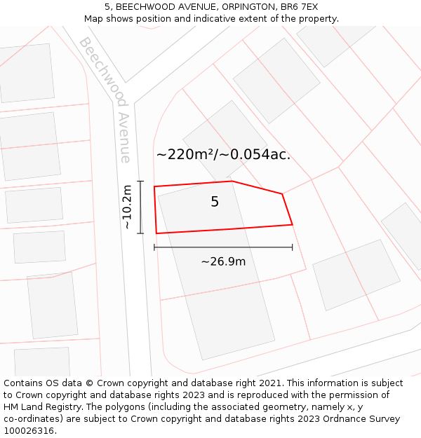 5, BEECHWOOD AVENUE, ORPINGTON, BR6 7EX: Plot and title map