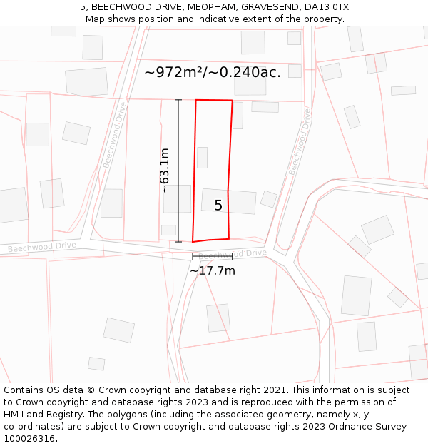 5, BEECHWOOD DRIVE, MEOPHAM, GRAVESEND, DA13 0TX: Plot and title map