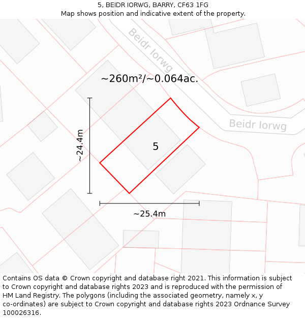 5, BEIDR IORWG, BARRY, CF63 1FG: Plot and title map