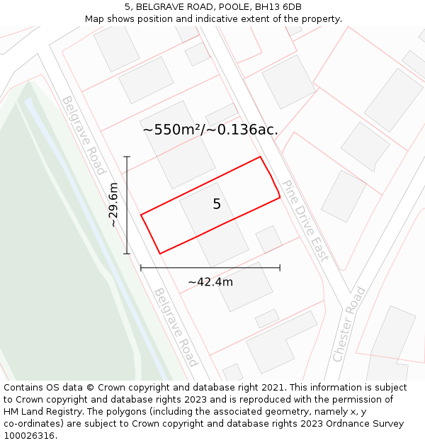 5, BELGRAVE ROAD, POOLE, BH13 6DB: Plot and title map