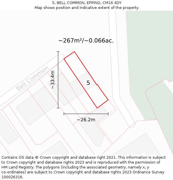 5, BELL COMMON, EPPING, CM16 4DY: Plot and title map