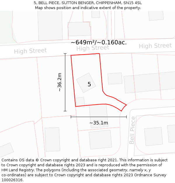 5, BELL PIECE, SUTTON BENGER, CHIPPENHAM, SN15 4SL: Plot and title map