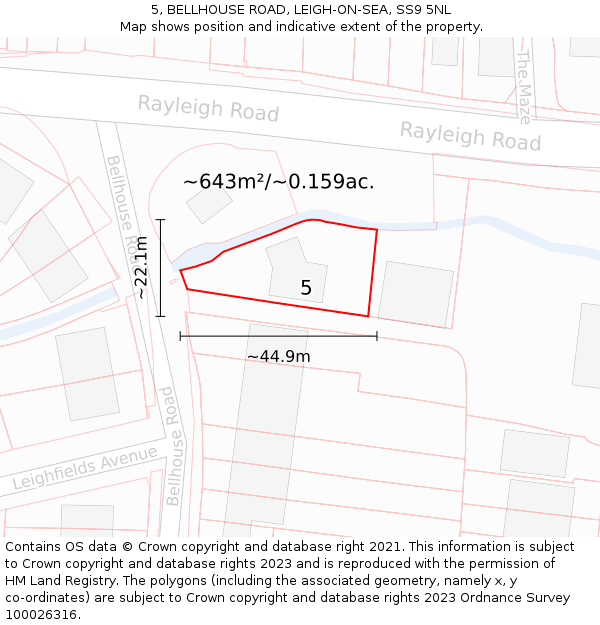 5, BELLHOUSE ROAD, LEIGH-ON-SEA, SS9 5NL: Plot and title map