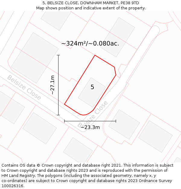 5, BELSIZE CLOSE, DOWNHAM MARKET, PE38 9TD: Plot and title map