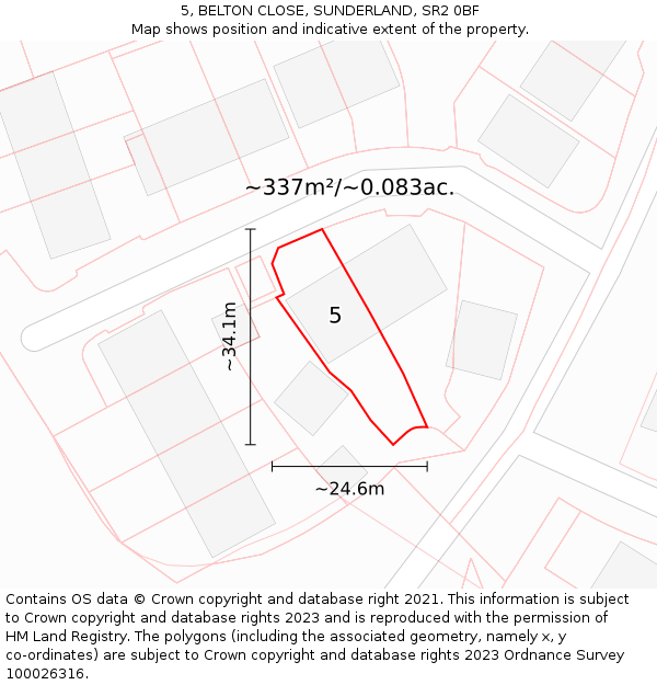 5, BELTON CLOSE, SUNDERLAND, SR2 0BF: Plot and title map