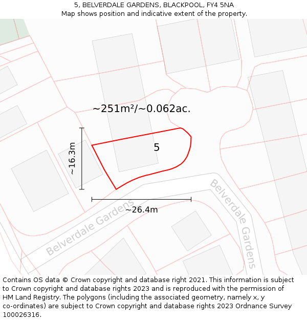 5, BELVERDALE GARDENS, BLACKPOOL, FY4 5NA: Plot and title map