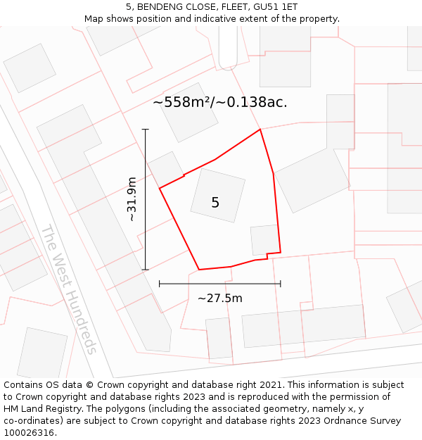 5, BENDENG CLOSE, FLEET, GU51 1ET: Plot and title map