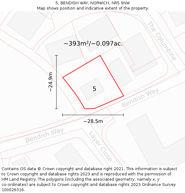 5, BENDISH WAY, NORWICH, NR5 9NW: Plot and title map