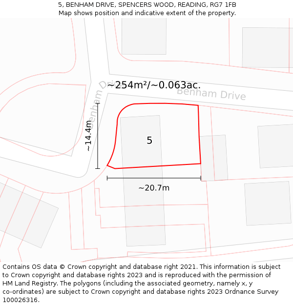 5, BENHAM DRIVE, SPENCERS WOOD, READING, RG7 1FB: Plot and title map