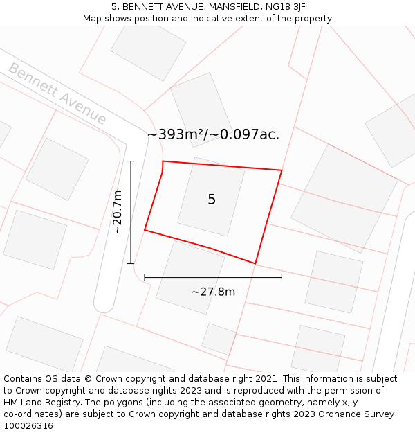 5, BENNETT AVENUE, MANSFIELD, NG18 3JF: Plot and title map