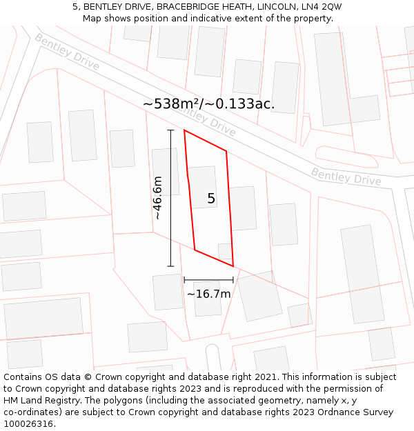 5, BENTLEY DRIVE, BRACEBRIDGE HEATH, LINCOLN, LN4 2QW: Plot and title map