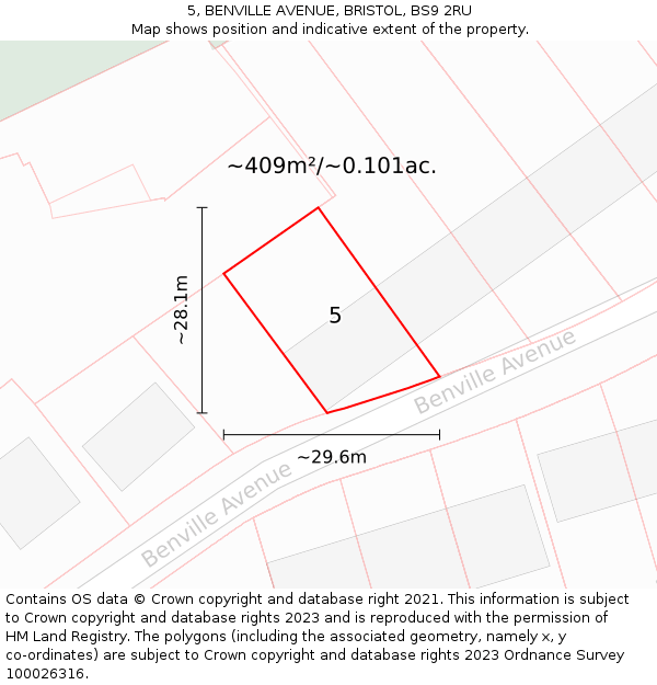 5, BENVILLE AVENUE, BRISTOL, BS9 2RU: Plot and title map