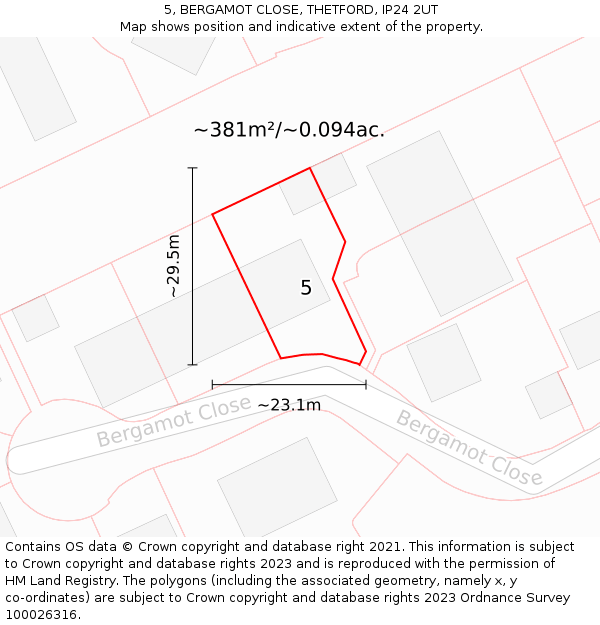 5, BERGAMOT CLOSE, THETFORD, IP24 2UT: Plot and title map