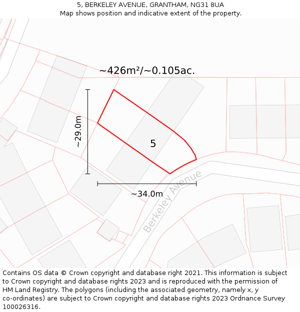 5, BERKELEY AVENUE, GRANTHAM, NG31 8UA: Plot and title map