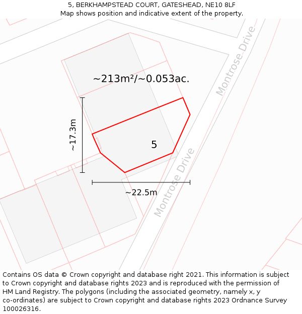 5, BERKHAMPSTEAD COURT, GATESHEAD, NE10 8LF: Plot and title map