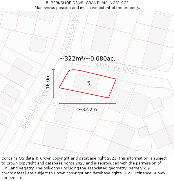 5, BERKSHIRE DRIVE, GRANTHAM, NG31 9GF: Plot and title map