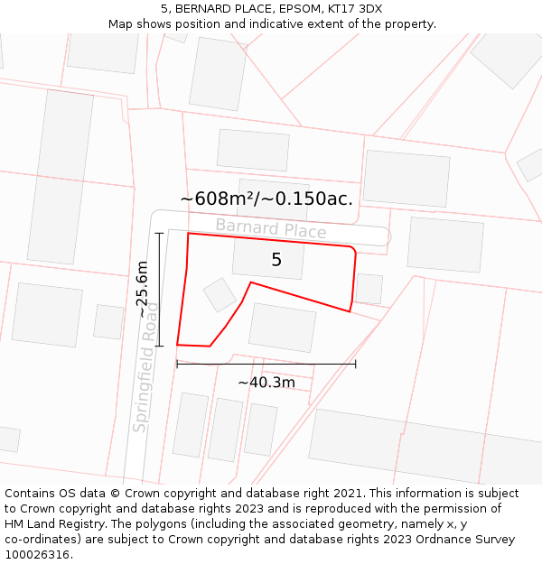 5, BERNARD PLACE, EPSOM, KT17 3DX: Plot and title map