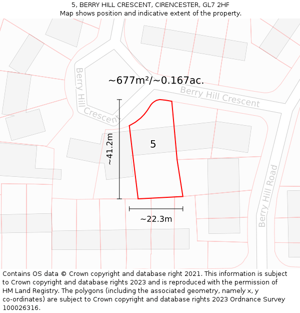 5, BERRY HILL CRESCENT, CIRENCESTER, GL7 2HF: Plot and title map