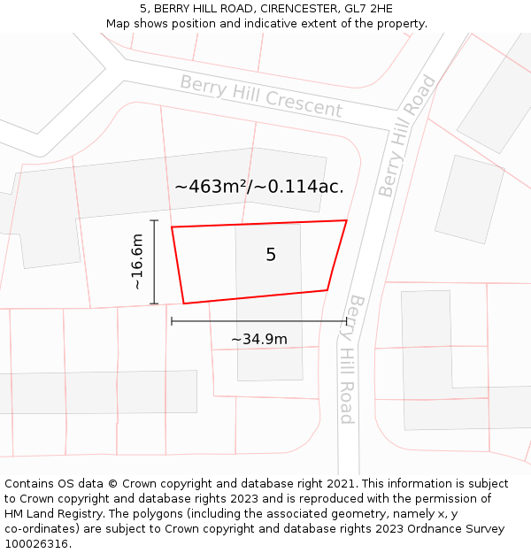 5, BERRY HILL ROAD, CIRENCESTER, GL7 2HE: Plot and title map