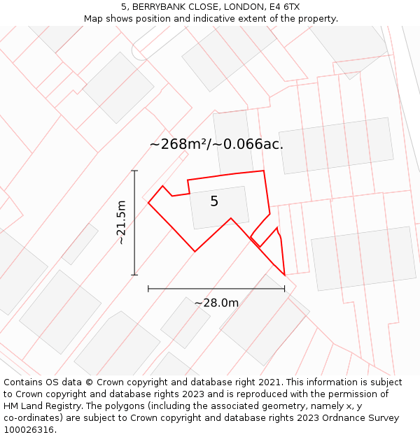 5, BERRYBANK CLOSE, LONDON, E4 6TX: Plot and title map