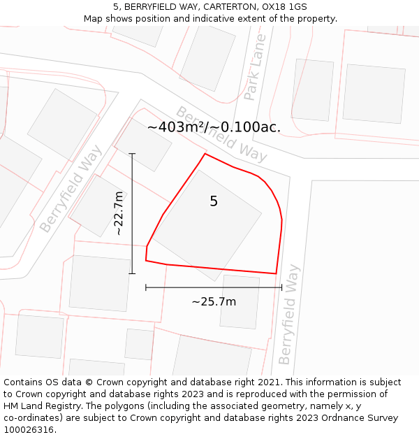 5, BERRYFIELD WAY, CARTERTON, OX18 1GS: Plot and title map