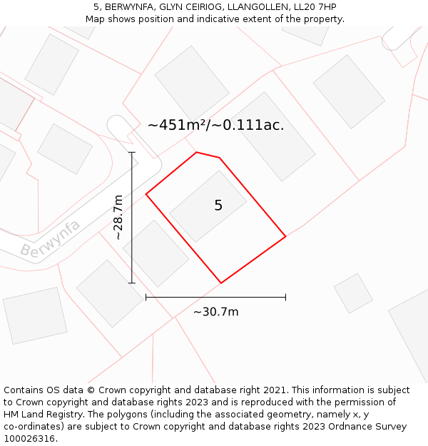 5, BERWYNFA, GLYN CEIRIOG, LLANGOLLEN, LL20 7HP: Plot and title map