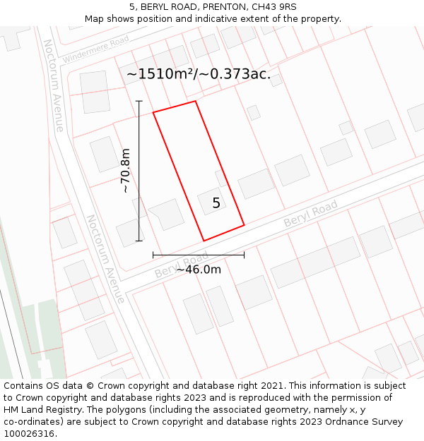 5, BERYL ROAD, PRENTON, CH43 9RS: Plot and title map