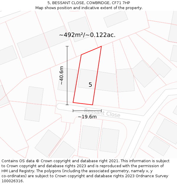5, BESSANT CLOSE, COWBRIDGE, CF71 7HP: Plot and title map