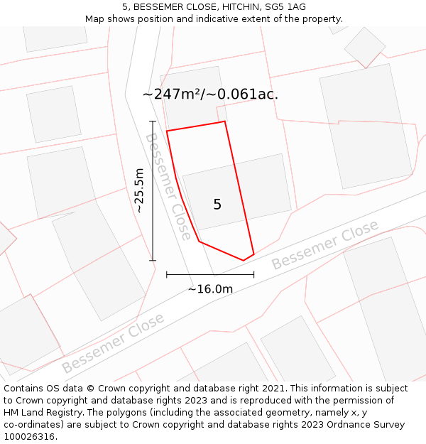 5, BESSEMER CLOSE, HITCHIN, SG5 1AG: Plot and title map