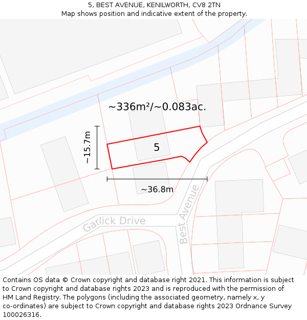 5, BEST AVENUE, KENILWORTH, CV8 2TN: Plot and title map