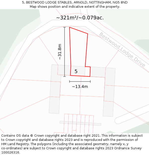 5, BESTWOOD LODGE STABLES, ARNOLD, NOTTINGHAM, NG5 8ND: Plot and title map