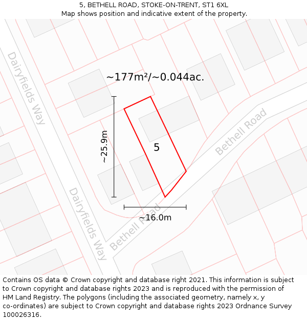 5, BETHELL ROAD, STOKE-ON-TRENT, ST1 6XL: Plot and title map