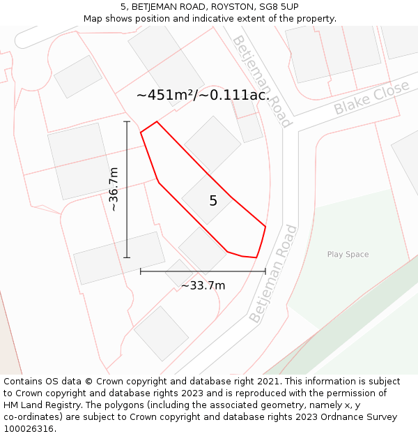 5, BETJEMAN ROAD, ROYSTON, SG8 5UP: Plot and title map