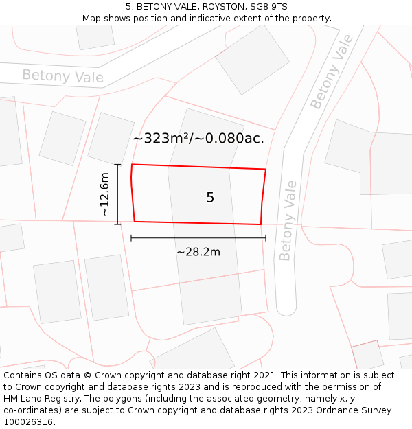 5, BETONY VALE, ROYSTON, SG8 9TS: Plot and title map