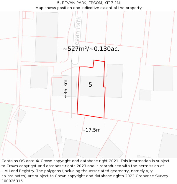 5, BEVAN PARK, EPSOM, KT17 1NJ: Plot and title map