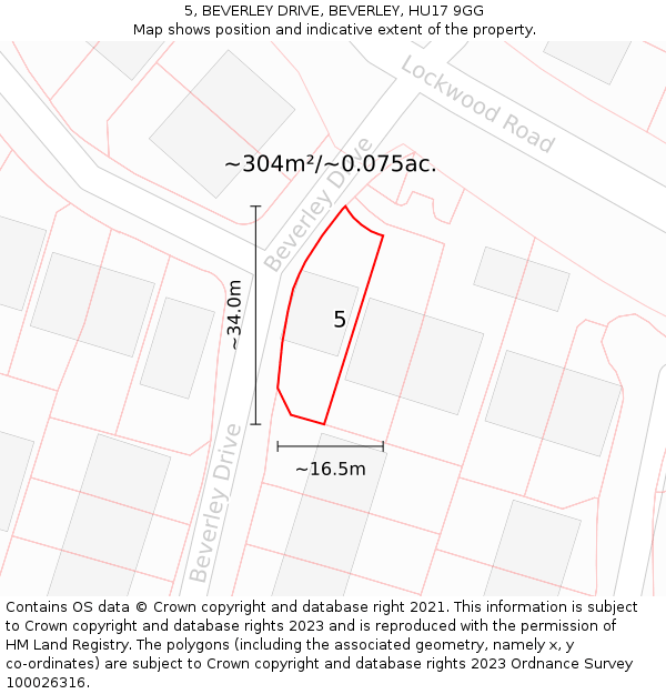 5, BEVERLEY DRIVE, BEVERLEY, HU17 9GG: Plot and title map