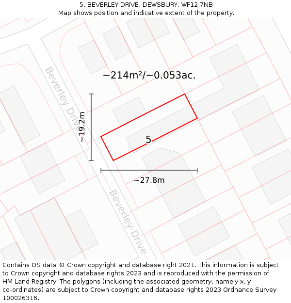 5, BEVERLEY DRIVE, DEWSBURY, WF12 7NB: Plot and title map